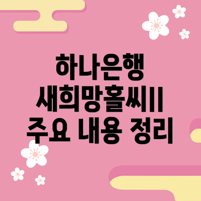 하나은행 새희망홀씨II 주요 내용 정리