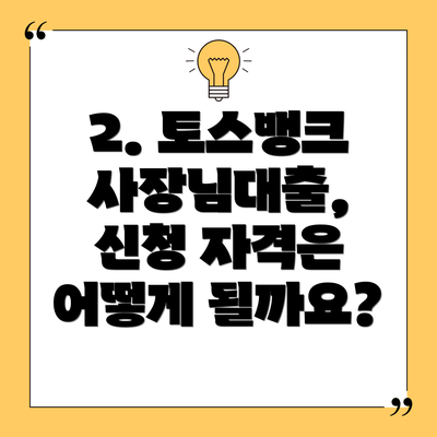 2. 토스뱅크 사장님대출, 신청 자격은 어떻게 될까요?