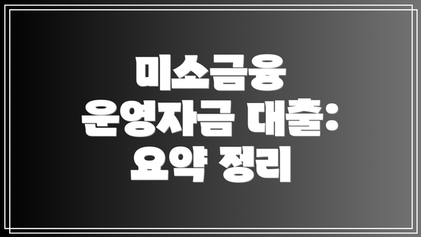 미소금융 운영자금 대출: 요약 정리