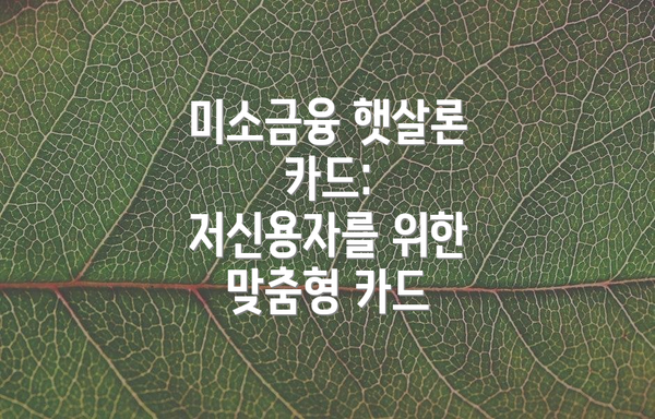 미소금융 햇살론 카드: 저신용자를 위한 맞춤형 카드