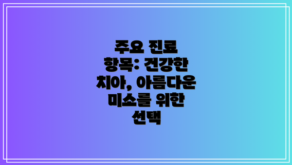 주요 진료 항목: 건강한 치아, 아름다운 미소를 위한 선택