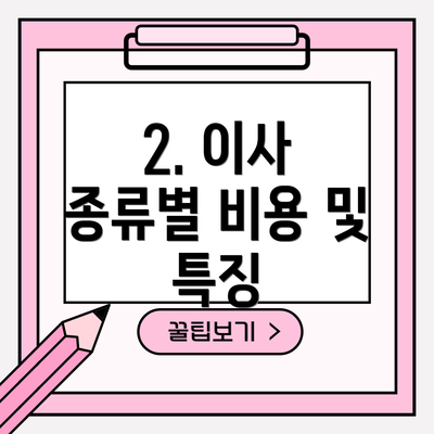 2. 이사 종류별 비용 및 특징